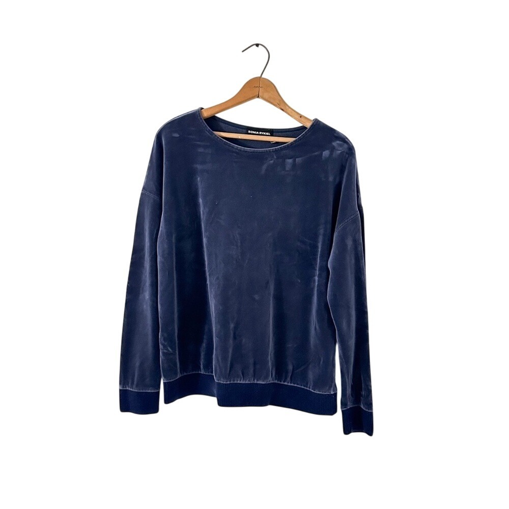 Sonia Rykiel Velvet Blue/Violet Crew Neck Pullover Sweatshirt -‎ Size Large
